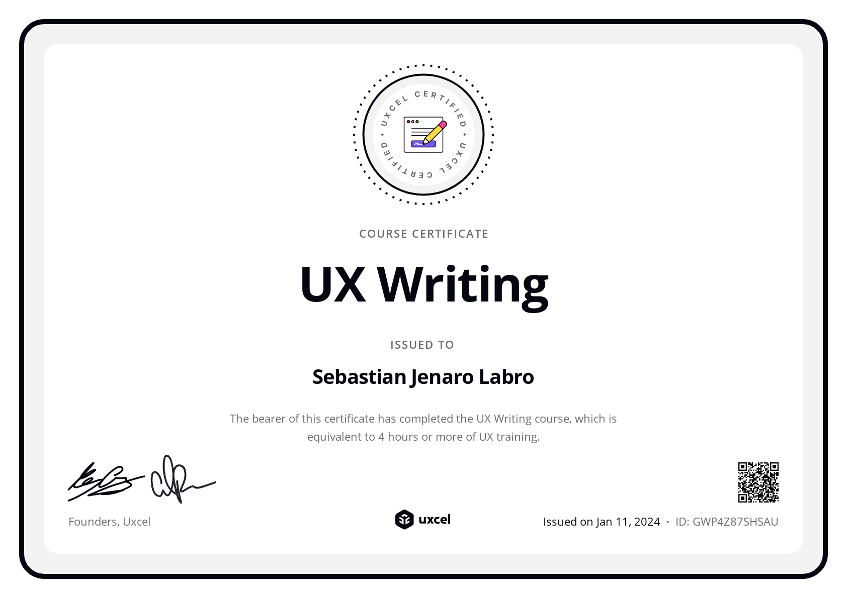 Sebastian's certificate